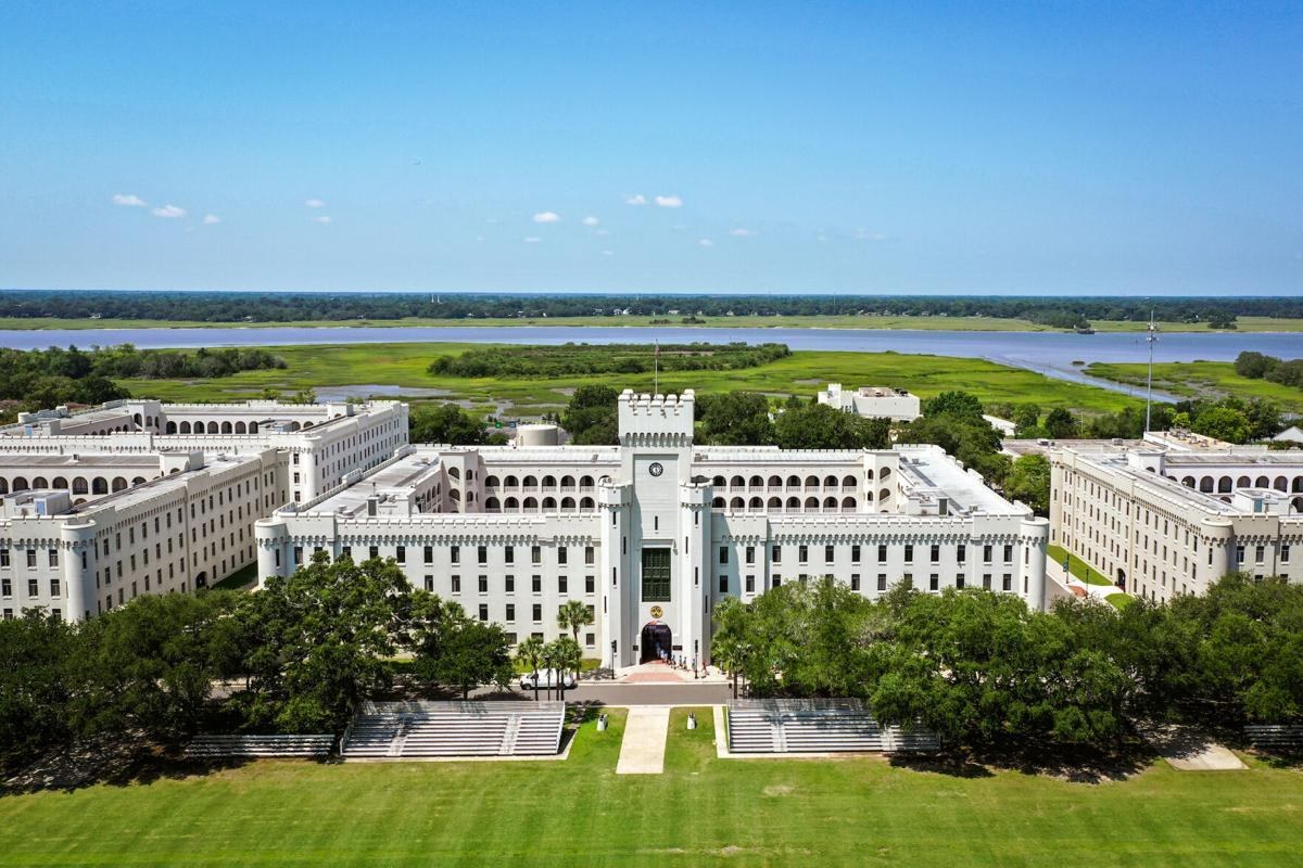 Aerial view of The Citadel's campus in Charleston, South Carolina